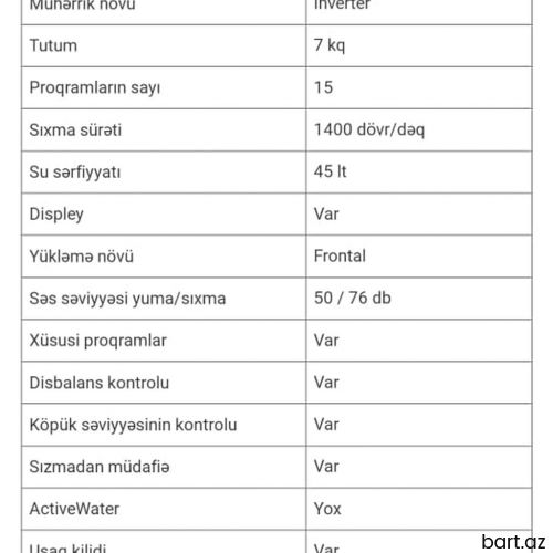 Öndən Avtomat Paltaryuyan Maşın Daewoo 7 kq
