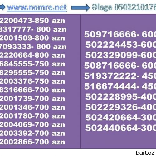 Nömrələr və qiymətlət şəkildə qeyd olunub