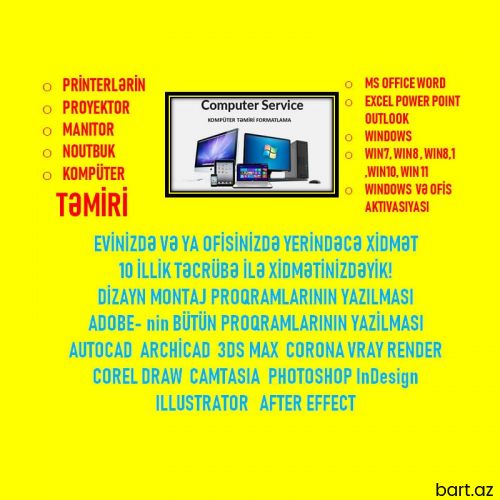Hər növ kompüter printer proyektor təmiri
