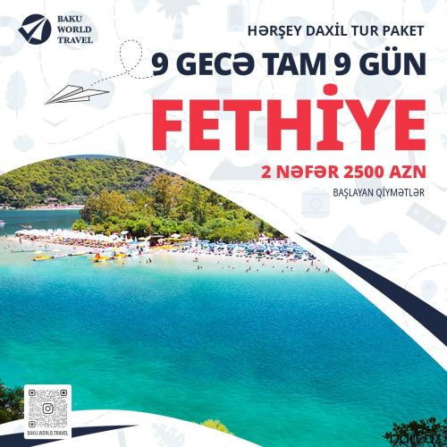 9 günlük 2 nəfər üçün Fethiye Tur paketləri